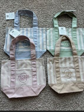 Trader Joe's Pastel Stripe Canvas Tote - Pink, Blue, Green, Beige